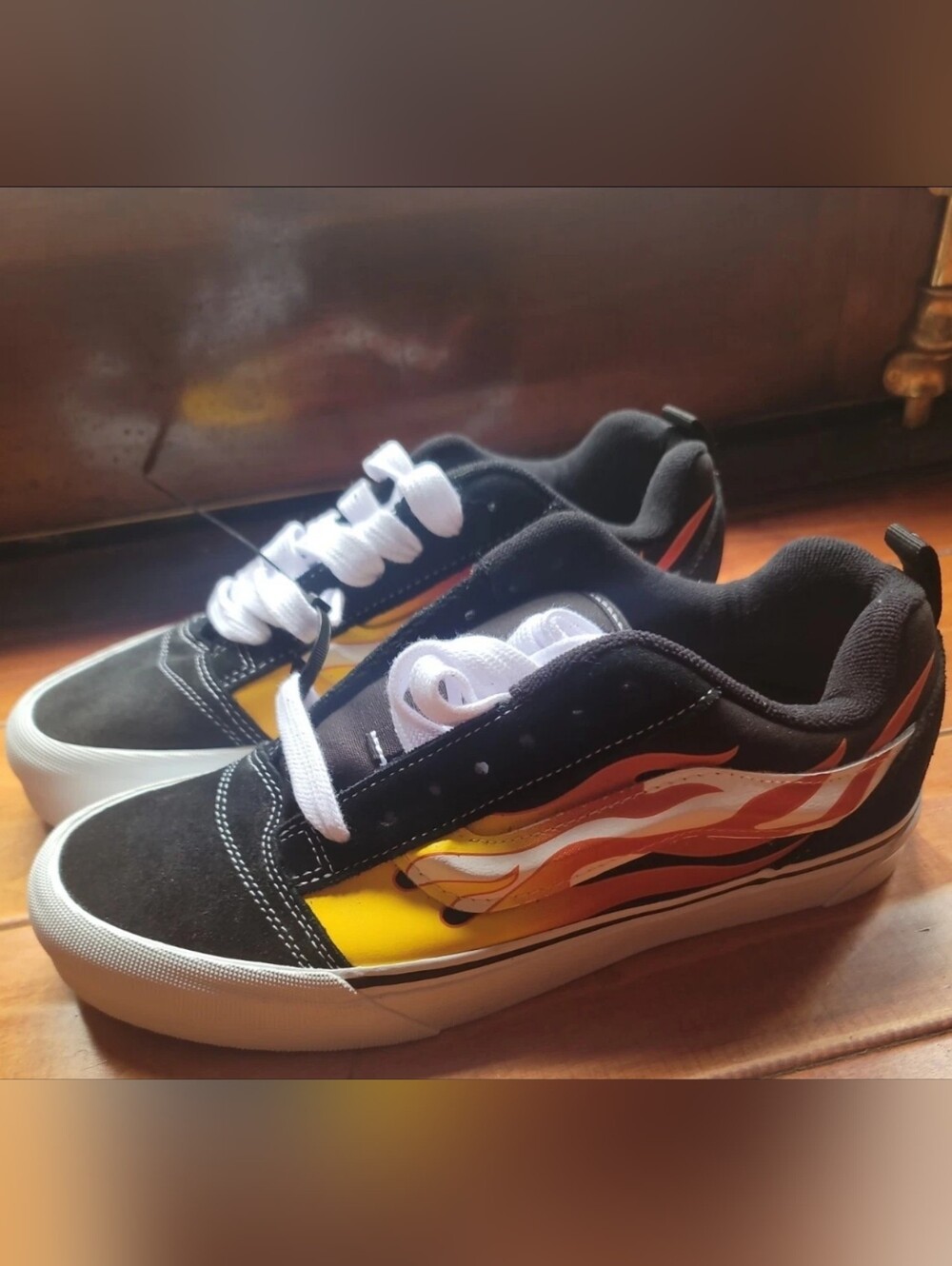NEW! Vans KNU Skool Flame Mens Size 9 Skateboarding Retro Sneakers Black Fire